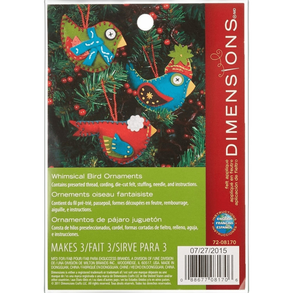 Dimensions Whimsical Birds Christmas Ornaments - Felt Applique - Crafty Hobbies Australia