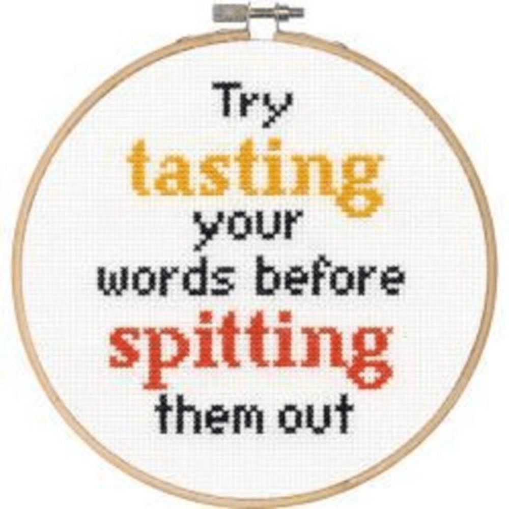 Say It! Tasting Your Words Counted Cross Stitch Kit 6" Round 14 Count - Crafty Hobbies Australia