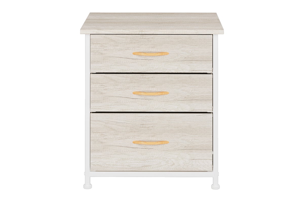 Ovela 3 Drawer Nightstand Bedside Table (Wood Grain White Oak)