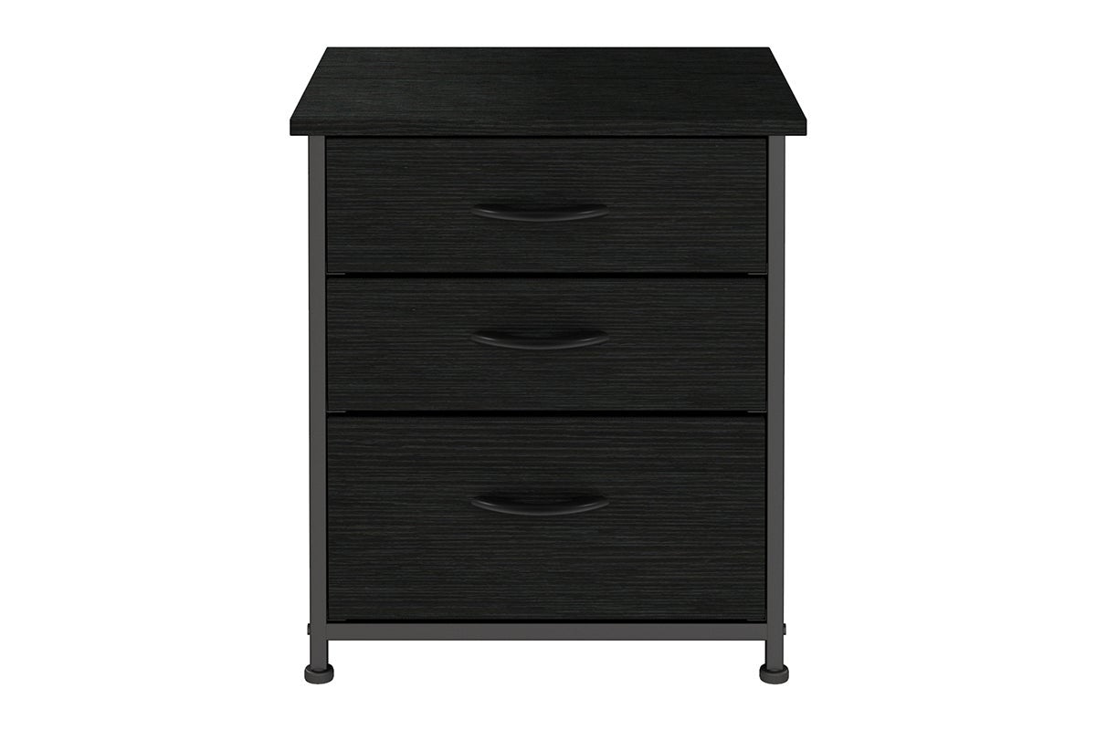 Ovela 3 Drawer Nightstand Bedside Table (Wood Grain Black)