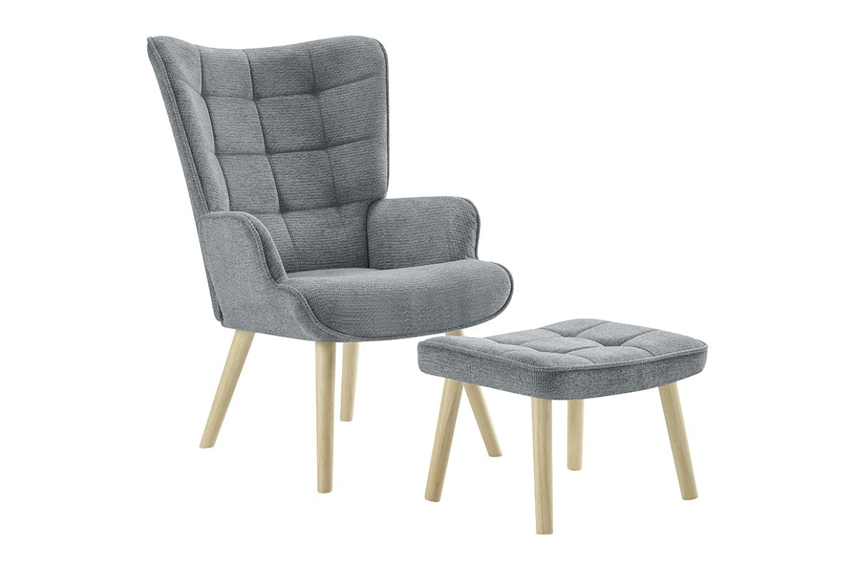 Ovela Henry Highback Lounge Armchair with Ottoman (Grey)