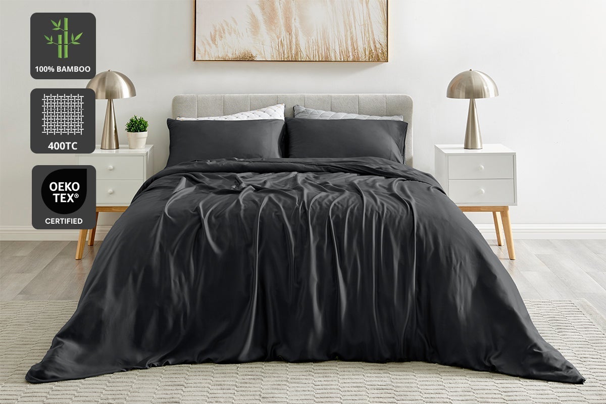 Ovela 100% Natural Bamboo Quilt Cover Set (Charcoal, King)