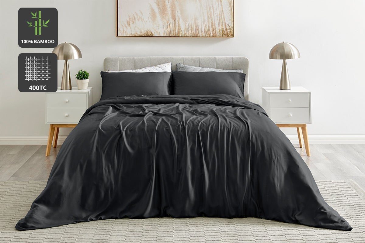Ovela 100% Natural Bamboo Quilt Cover Set (Charcoal, Queen)