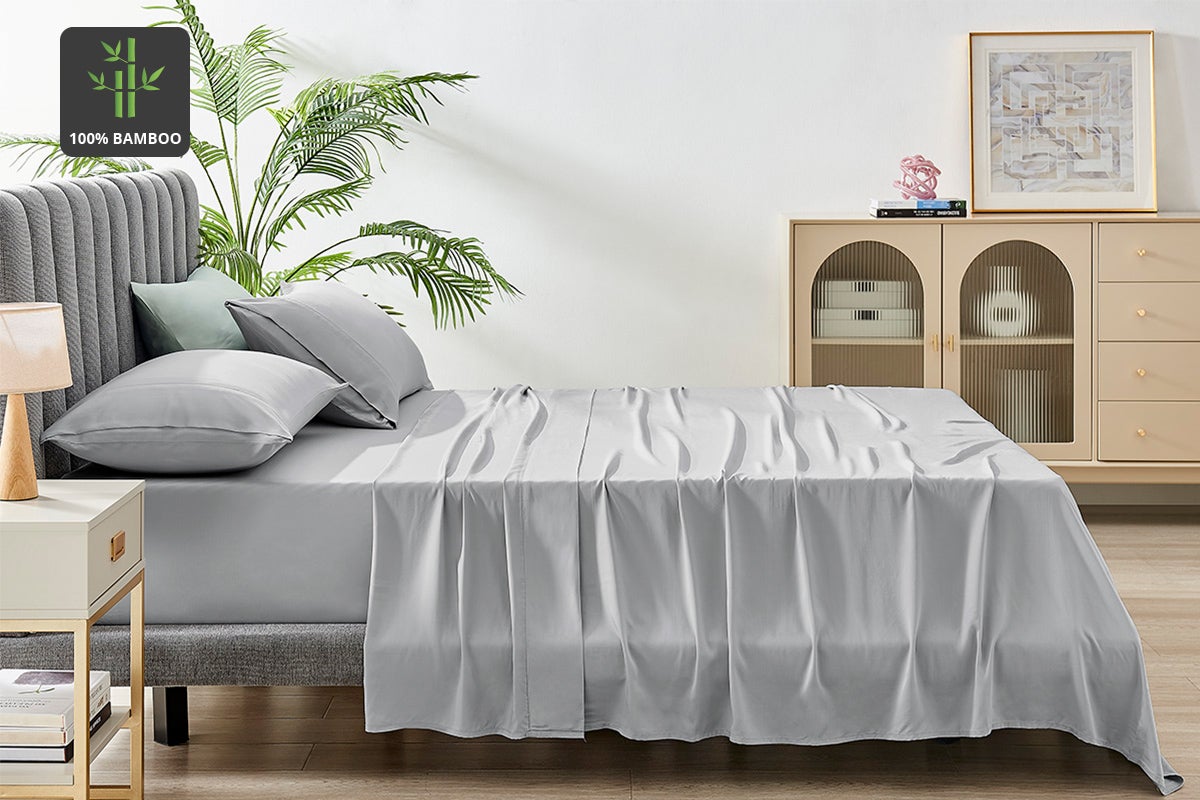 Ovela 100% Natural Bamboo Bed Sheet Set (Light Grey, King)
