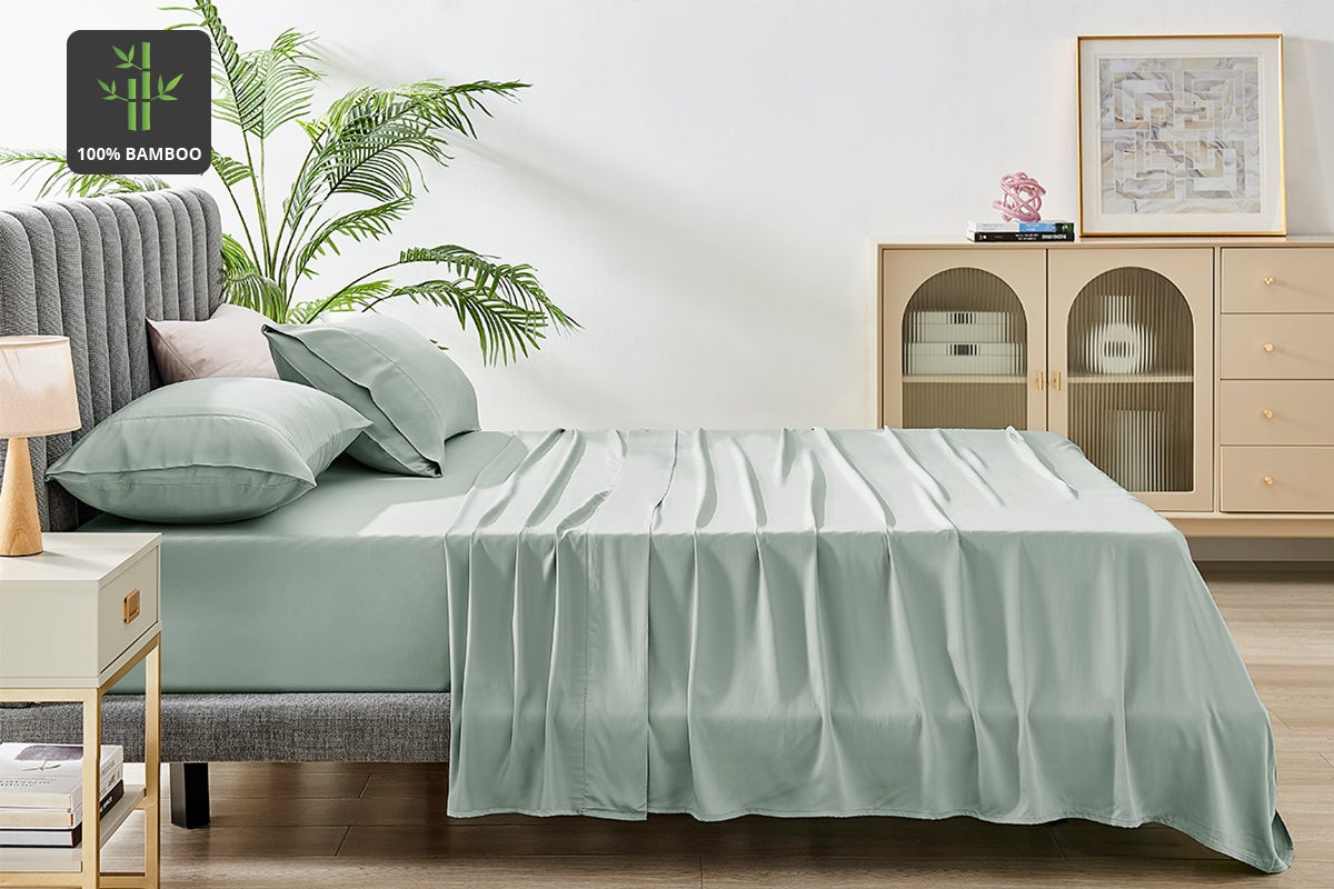 Ovela 100% Natural Bamboo Bed Sheet Set (Mint Green, King)