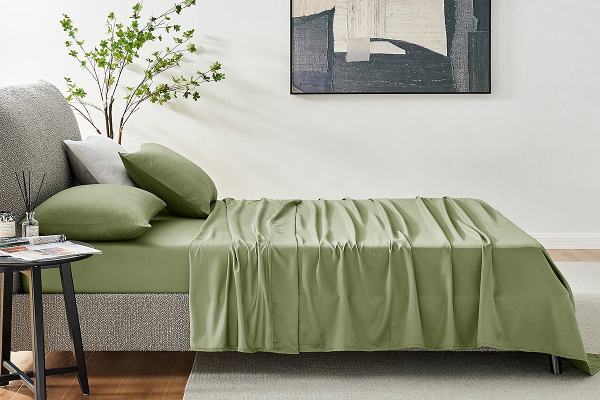 Ovela 1200TC Cotton Rich Bed Sheet Set (Oiled Green, Double)