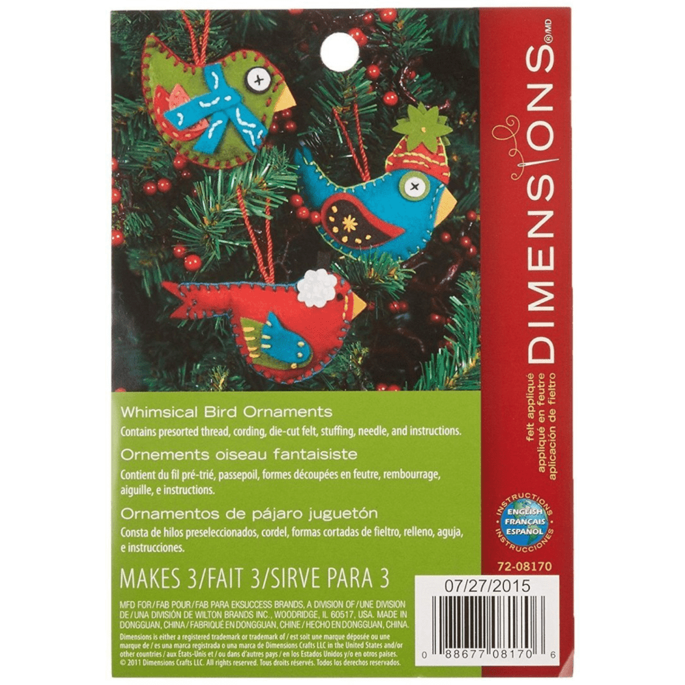 Dimensions Whimsical Birds Christmas Ornaments - Felt Applique - Crafty Hobbies Australia